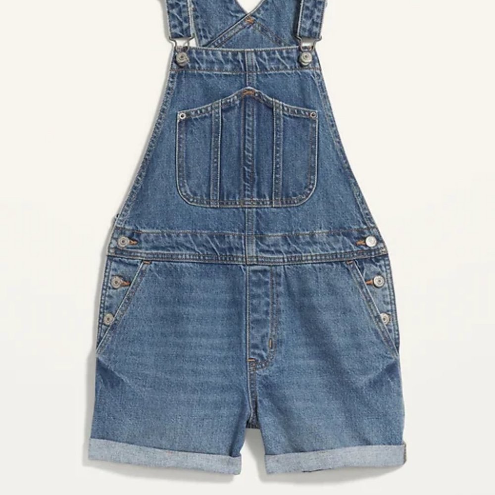 🆕NWT Old Navy Slouchy Workwear Cuffed Jean Short Overalls in 'Ayana' - Picture 6 of 16